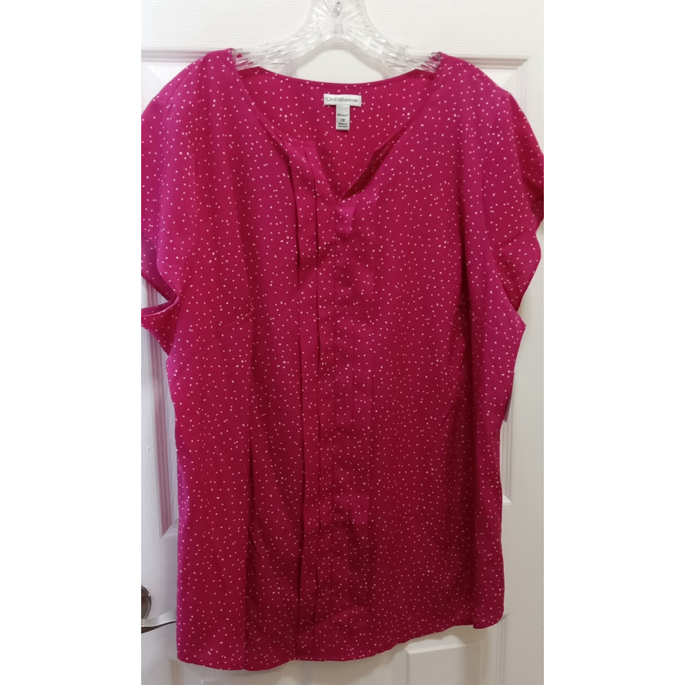 Croft &Barrow Womens Short Sleeve Pullover Blouse Pink Polka Dots Sz Plus 2X NWT